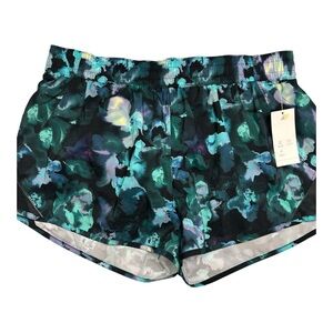 All In Motion Women Mid-Rise Blue Green Floral Print Run Shorts Size Extra Large